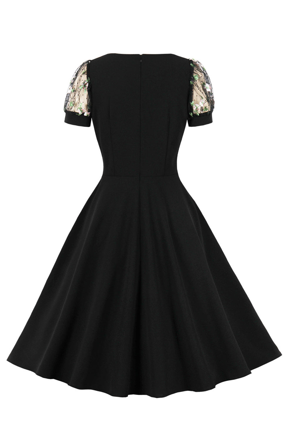 1950s Vestido Negro Con Mangas Cortas
