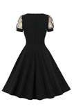 1950s Vestido Negro Con Mangas Cortas