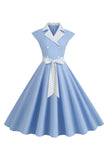 1950s Vestido Negro Lunares Mangas Cortas