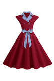 1950s Vestido Negro Lunares Mangas Cortas