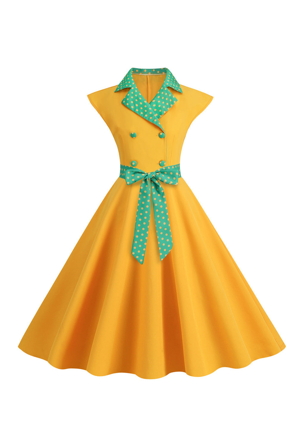1950s Vestido Negro Lunares Mangas Cortas