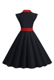 1950s Vestido Negro Lunares Mangas Cortas