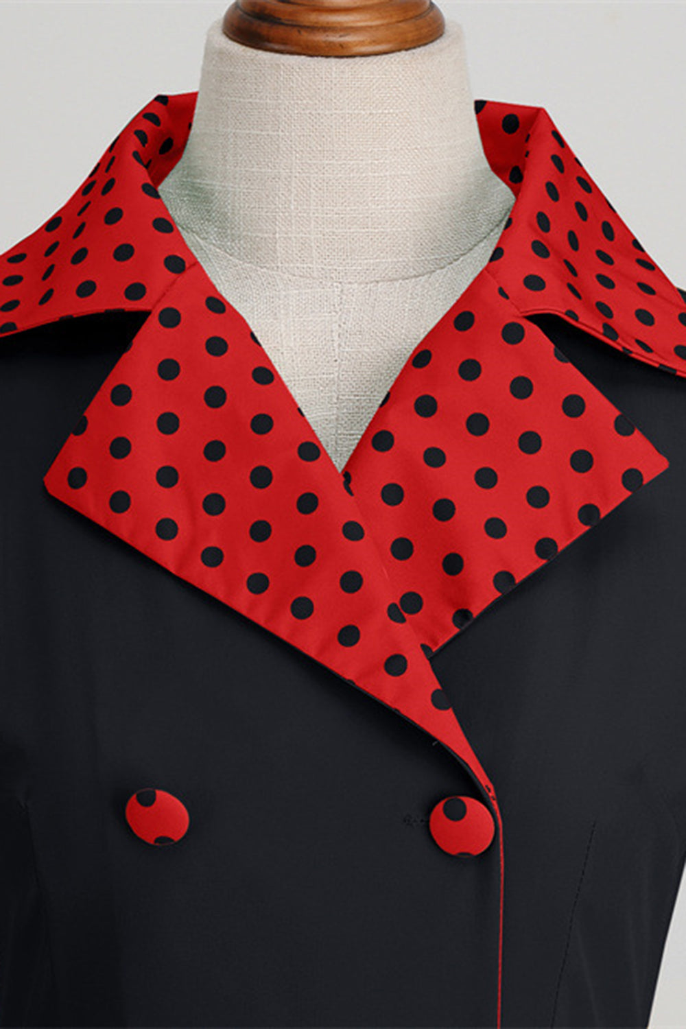 1950s Vestido Negro Lunares Mangas Cortas