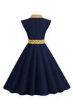 1950s Vestido Negro Lunares Mangas Cortas