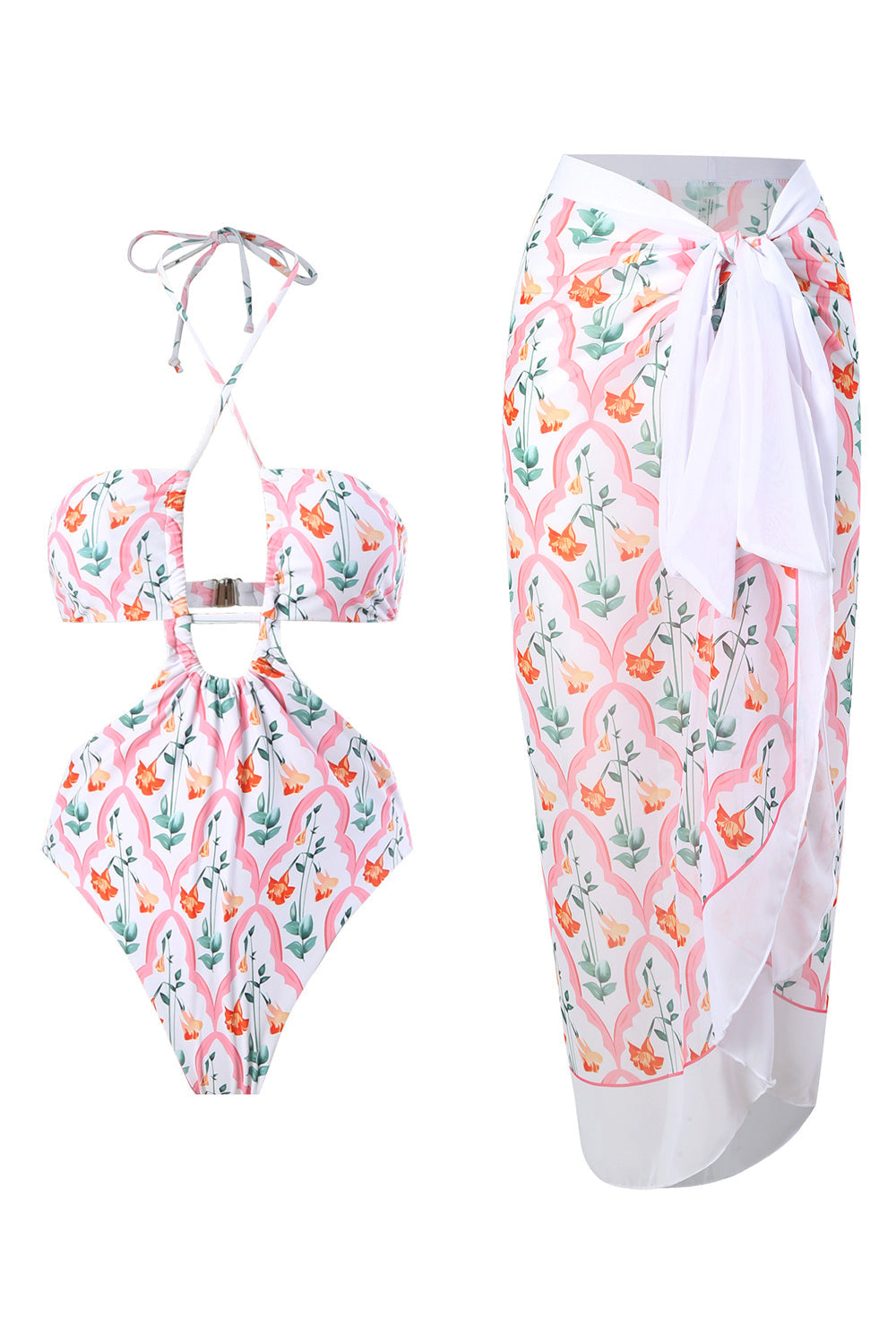 Una Pieza Halter Con Falda de Playa