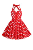 Halter Red Vintage Polka Dot 50's Vestido de Niña con Lazo