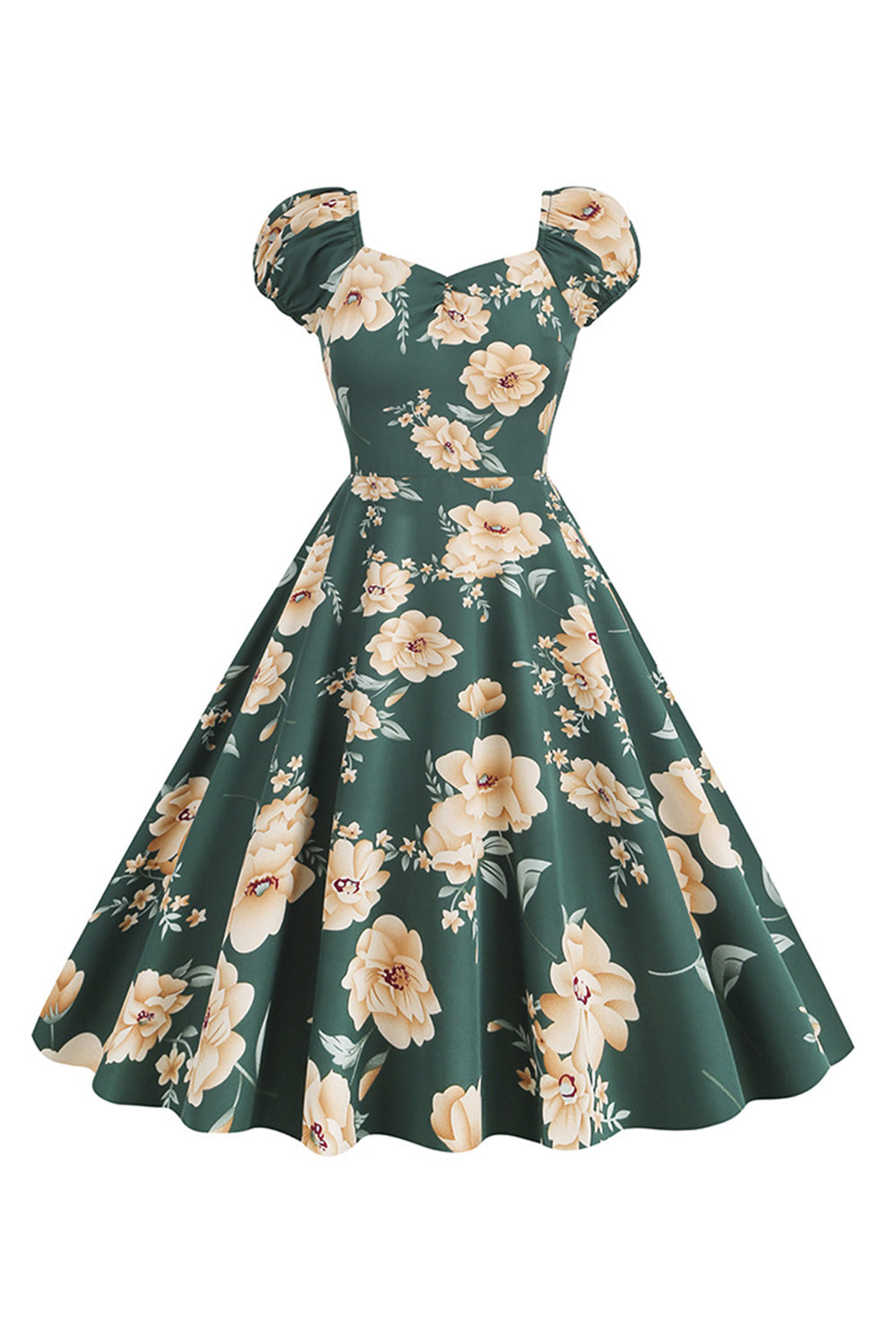 Vestido Vintage Estampado Negro Mangas Cortas