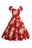 Vestido Vintage Estampado Negro Mangas Cortas