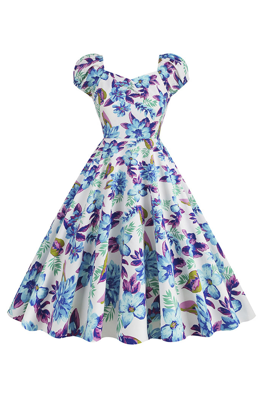 Vestido Vintage Estampado Negro Mangas Cortas