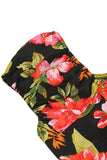 Vestido Vintage Estampado Negro Mangas Cortas