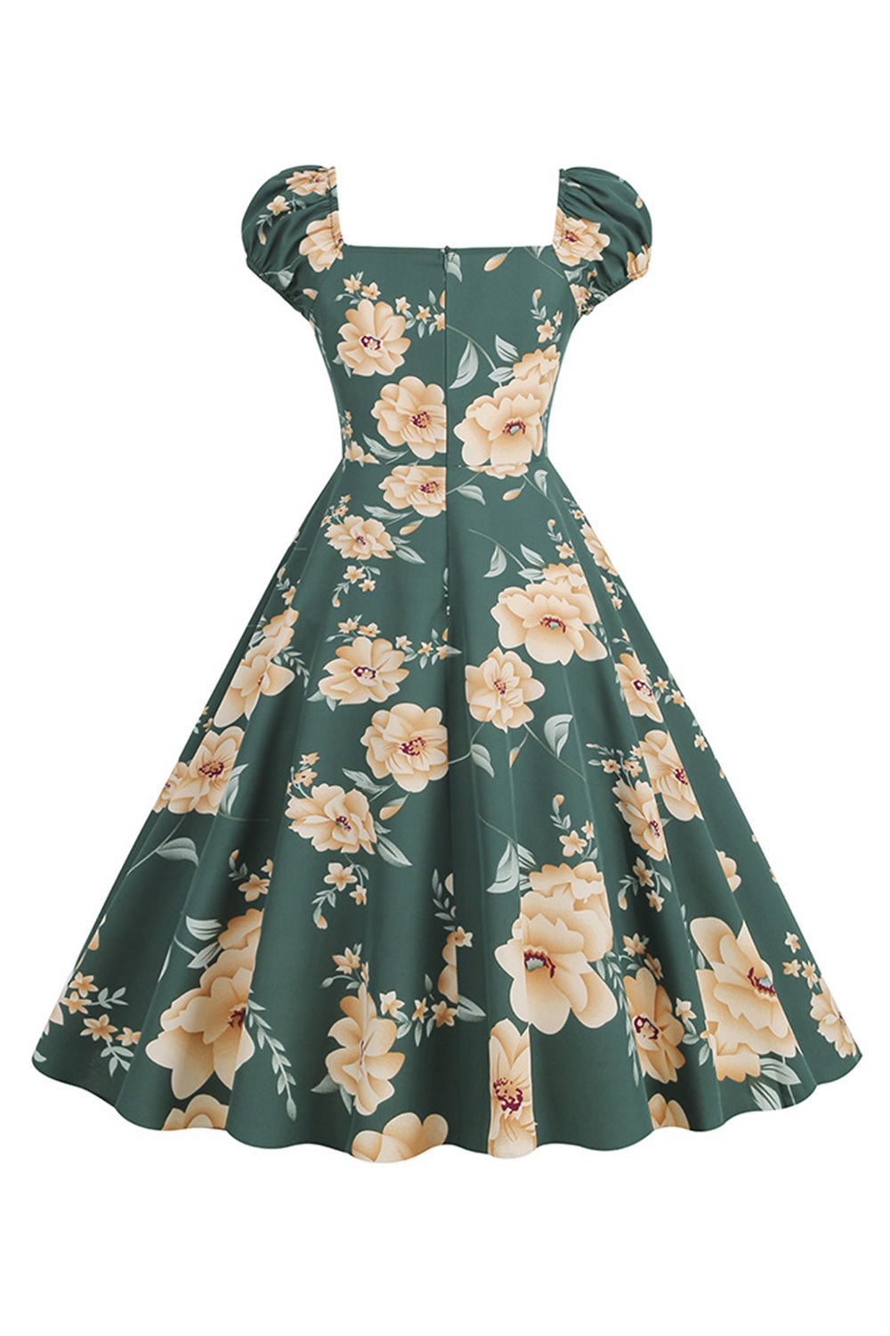 Vestido Vintage Estampado Negro Mangas Cortas