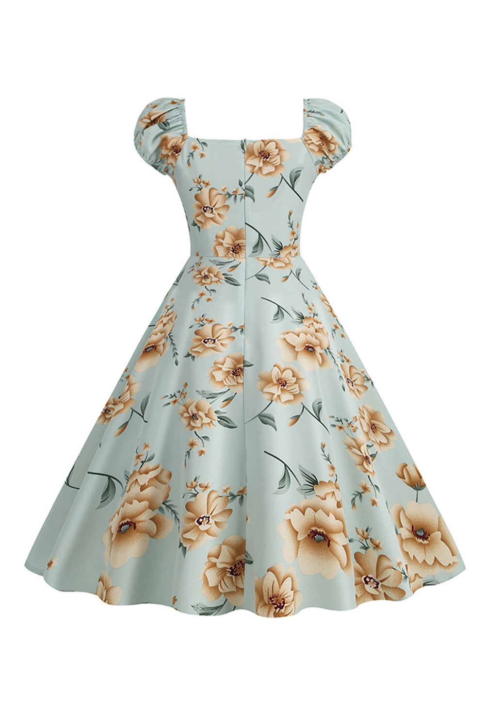 Vestido Vintage Estampado Negro Mangas Cortas