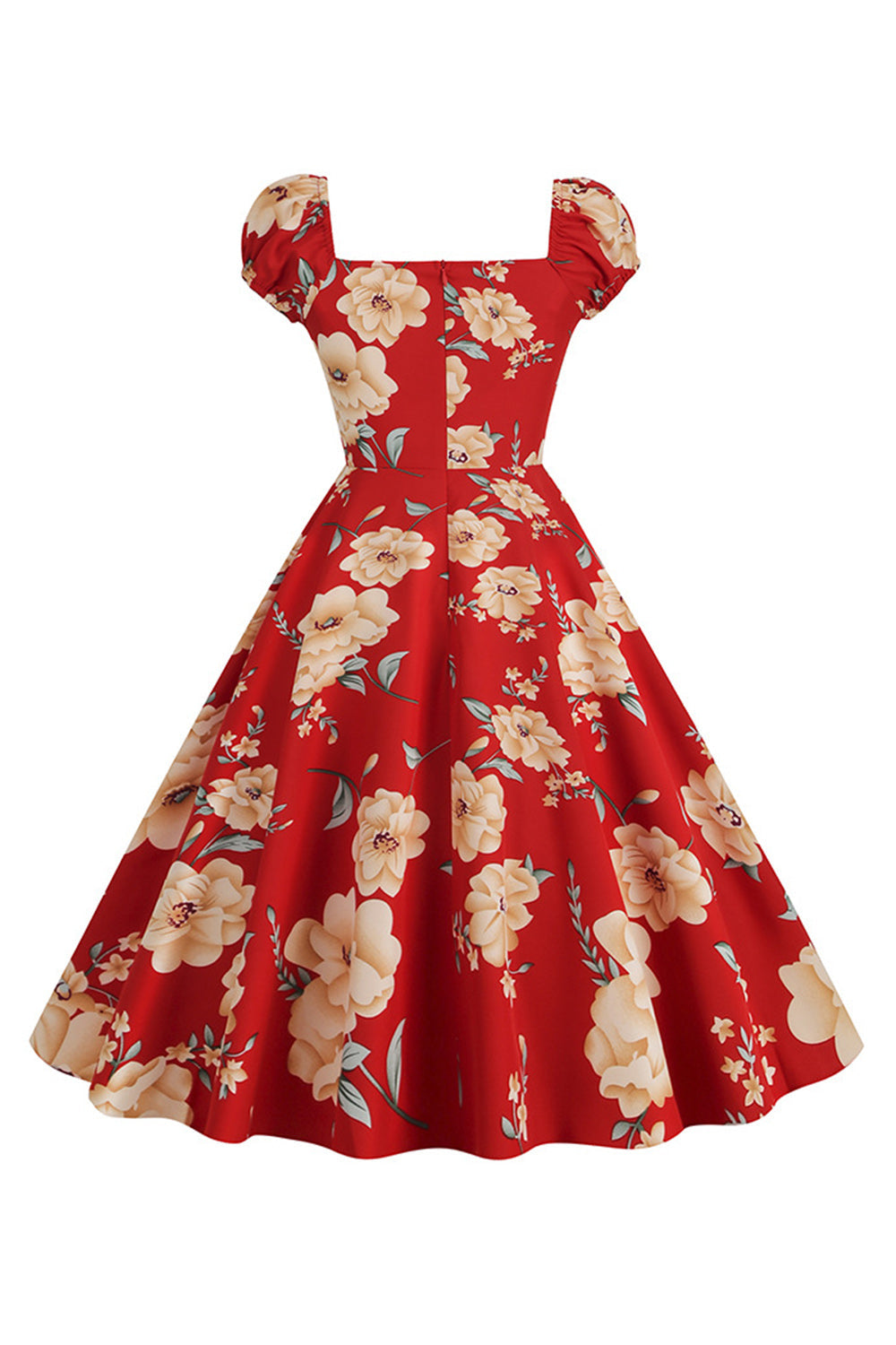 Vestido Vintage Estampado Negro Mangas Cortas