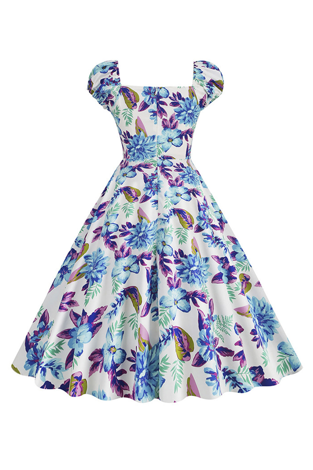 Vestido Vintage Estampado Negro Mangas Cortas