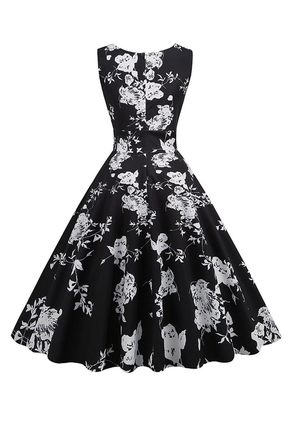 Negro V Cuello Estampado Sin Mangas 1950s Vestido