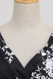 Negro V Cuello Estampado Sin Mangas 1950s Vestido
