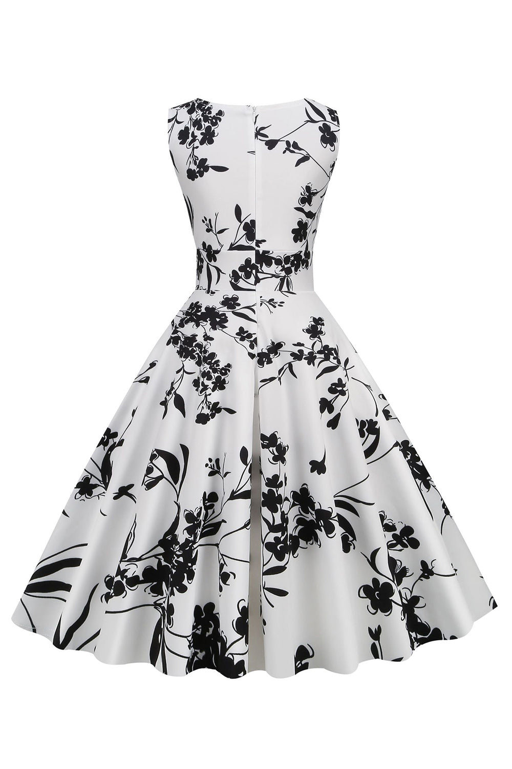 Negro V Cuello Estampado Sin Mangas 1950s Vestido