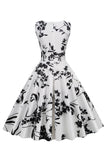 Negro V Cuello Estampado Sin Mangas 1950s Vestido