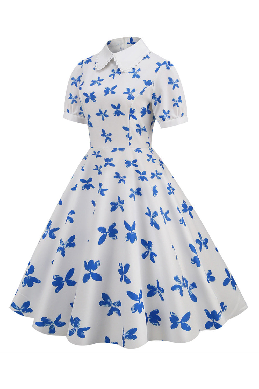 Vestido Vintage Mangas Cortas Estampado Blanco