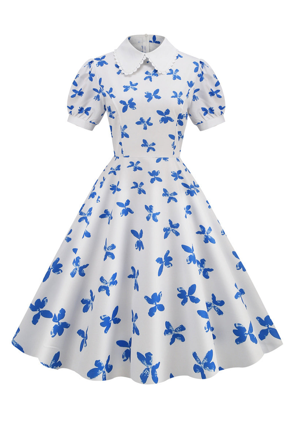 Vestido Vintage Mangas Cortas Estampado Blanco