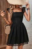 Vestido de Verano Negro Cuello Cuadrado