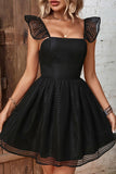 Vestido de Verano Negro Cuello Cuadrado