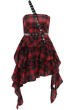 Un Hombro Rojo A Cuadros Asimétrico Vestido Vintage