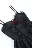 Correas de espagueti Vestido negro de la década de 1950 con encaje