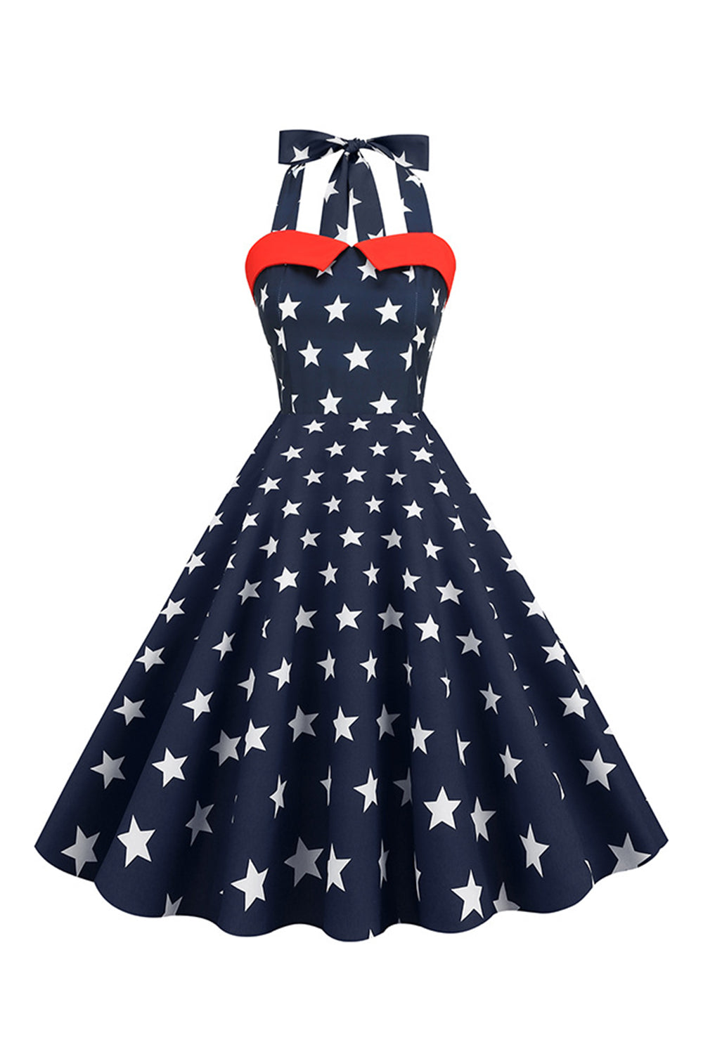 Estrellas Rojo Estampado Halter 1950s Vestido