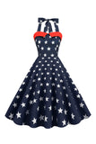 Estrellas Rojo Estampado Halter 1950s Vestido