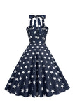Estrellas Rojo Estampado Halter 1950s Vestido