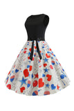 1950s Vestido Sin Mangas Estampado Negro