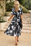 Vestido de Verano Media Manga Estampado Cuello en V Negro