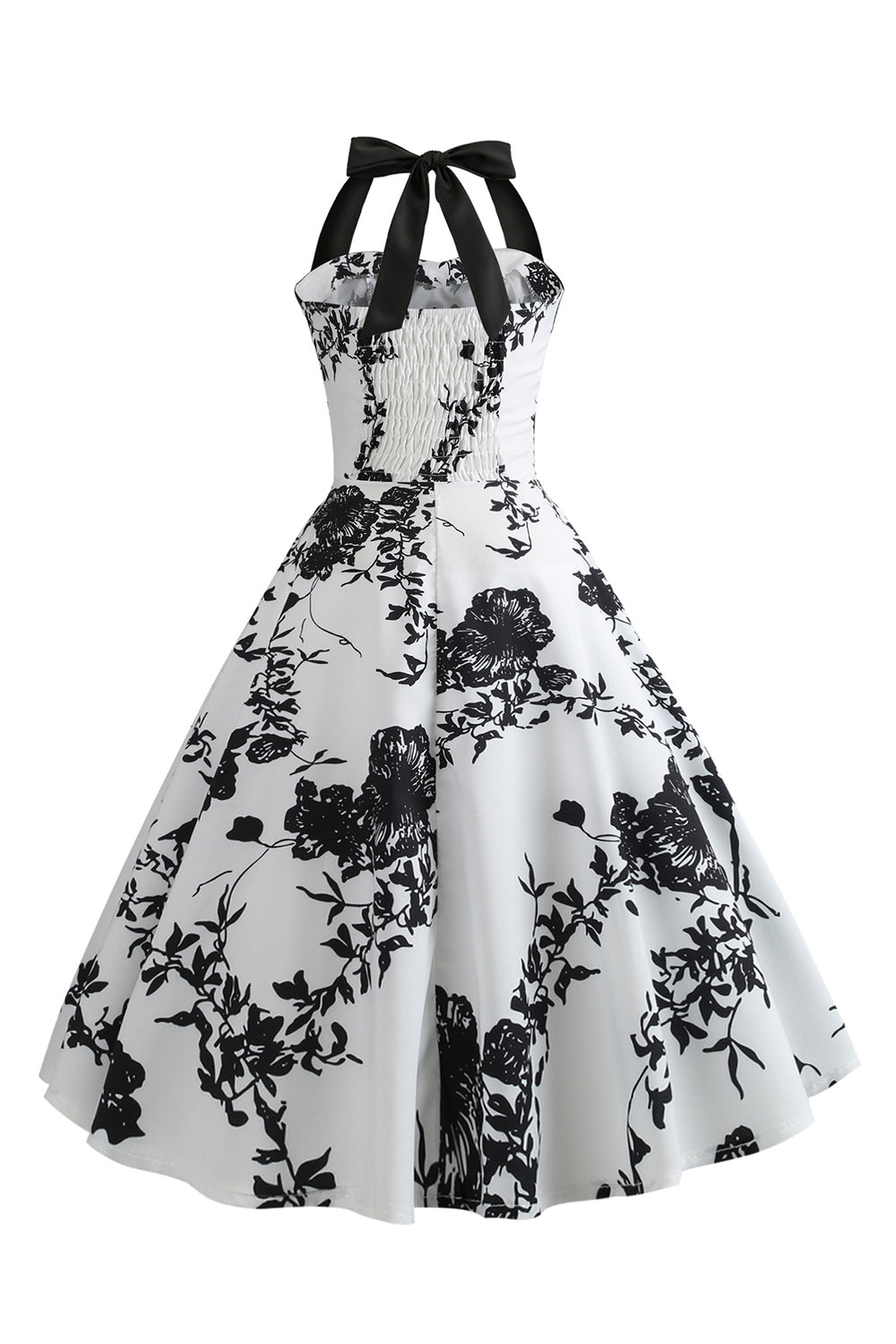 Halter Estampado Vestido de la década de 1950 Con Botón Blanco