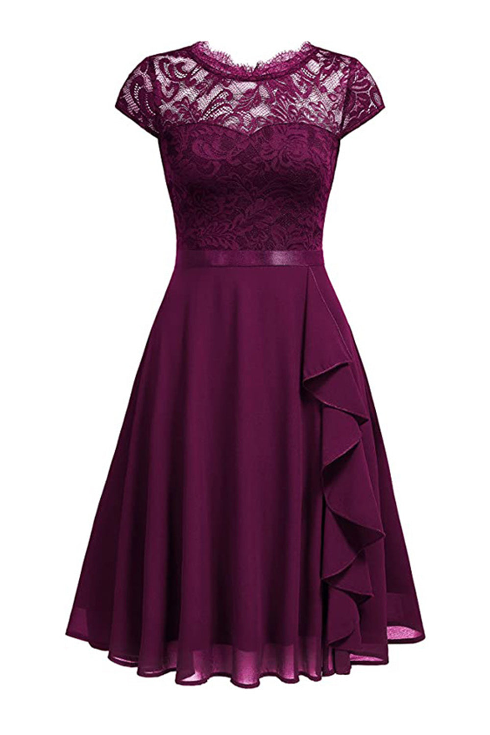 Vestido de Encaje Rosa A Línea