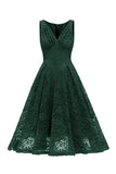 Verde Oscuro A Línea Vestido de Encaje Sin Mangas