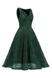 Verde Oscuro A Línea Vestido de Encaje Sin Mangas