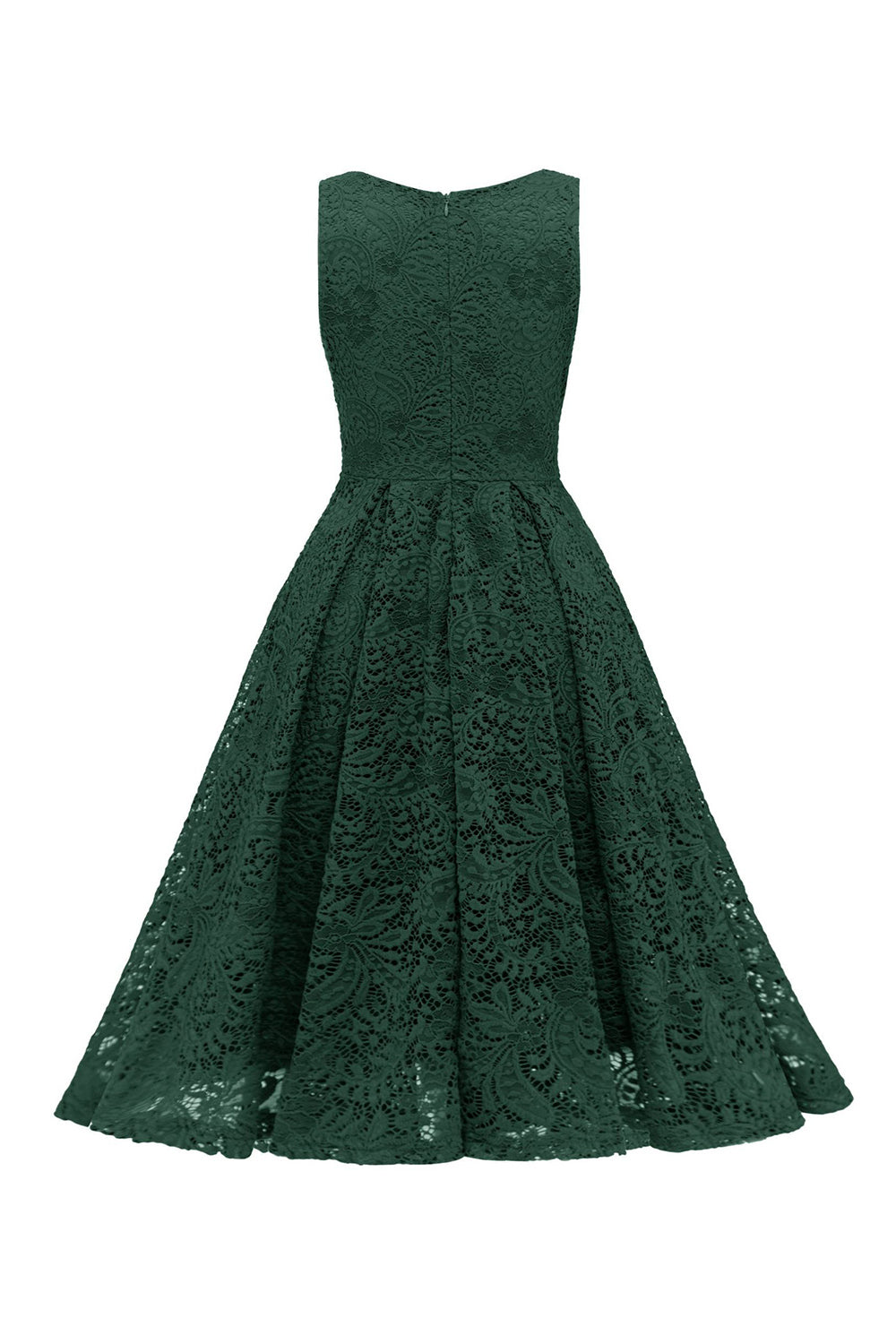 Verde Oscuro A Línea Vestido de Encaje Sin Mangas