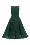 Verde Oscuro A Línea Vestido de Encaje Sin Mangas