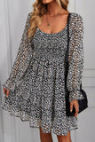 Vestido de Verano Mangas Largas Estampado Negro Fuera del Hombro