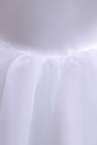 White Tulle A Line Flower Girl Dress con mangas abullonadas
