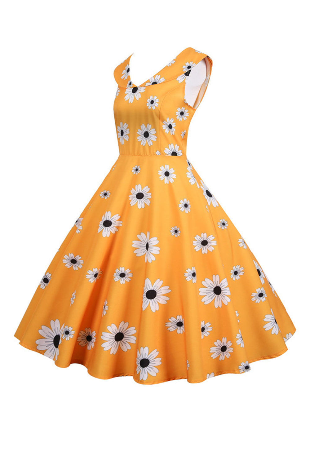 Vestido de 1950 Amarillo Estamapdo Sin Mangas