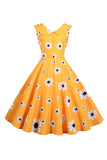 Vestido de 1950 Amarillo Estamapdo Sin Mangas