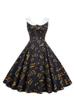 Vestido Vintage Amarillo Sin Mangas Estampado