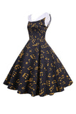 Vestido Vintage Amarillo Sin Mangas Estampado