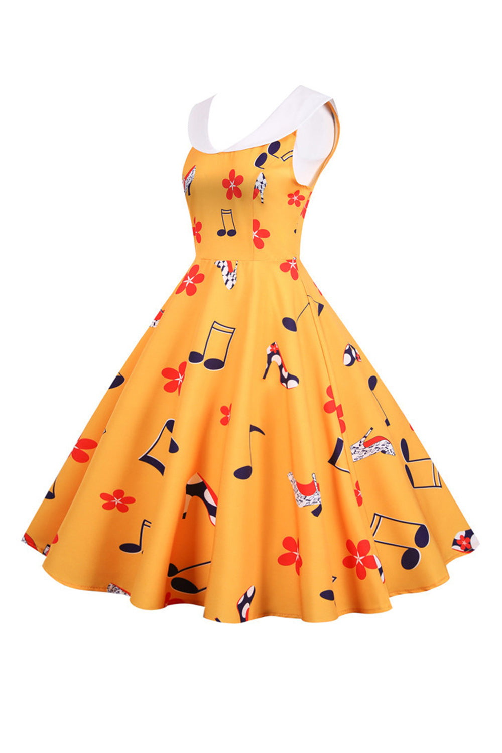 Vestido Vintage Amarillo Sin Mangas Estampado