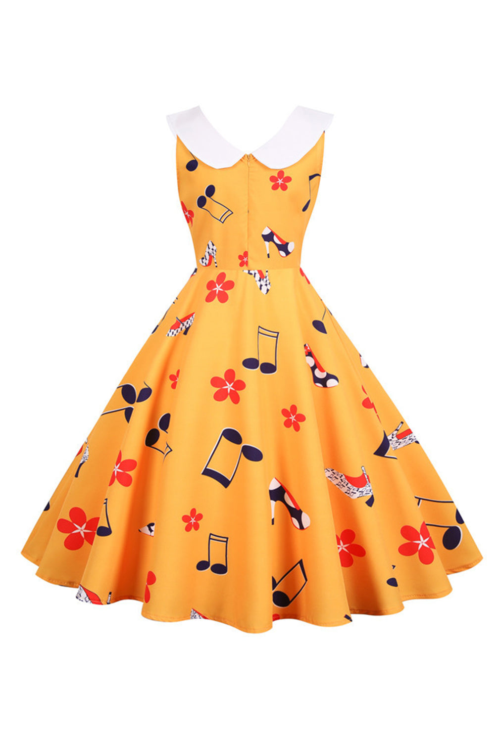 Vestido Vintage Amarillo Sin Mangas Estampado