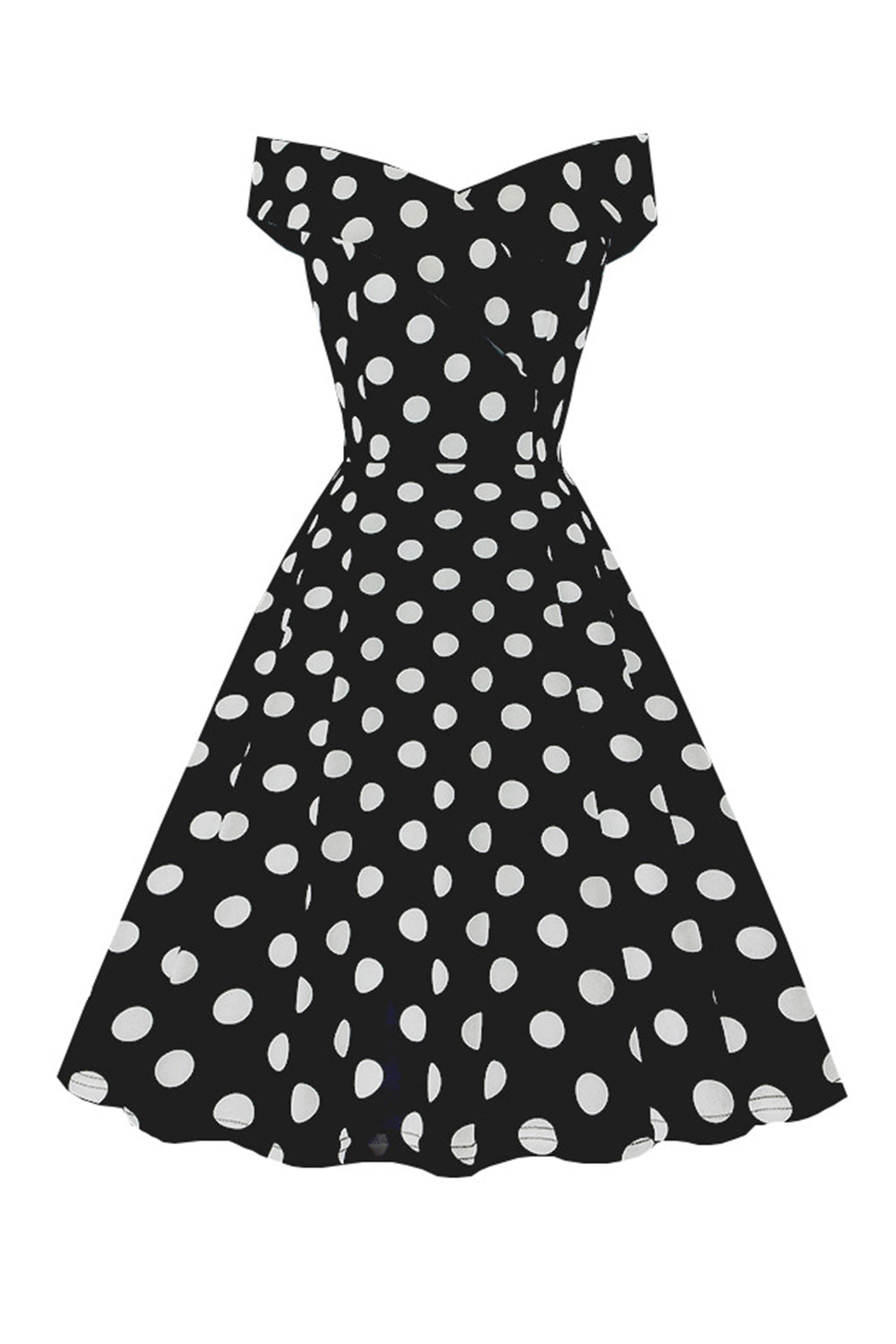 Blanco Fuera del Hombro Lunares Vestido Vintage
