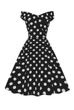 Blanco Fuera del Hombro Lunares Vestido Vintage