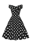 Blanco Fuera del Hombro Lunares Vestido Vintage